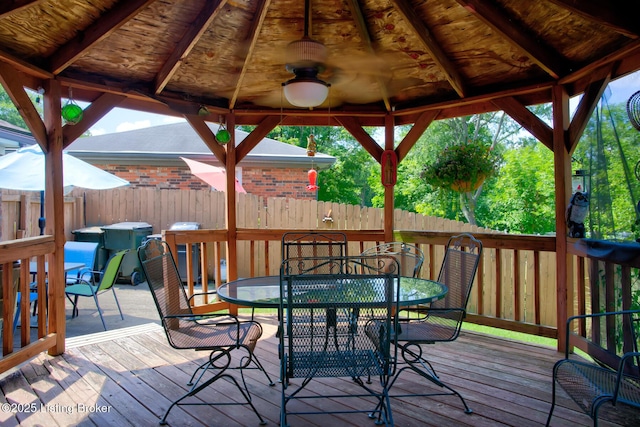 3308 Mcadams Ct, Jeffersontown, KY 40299 - deck with ceiling fan, a gazebo, and outdoor dining area
