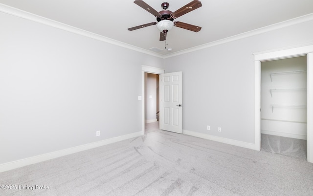 9403 Delphinium St Unit 101, Prospect, KY 40059 - unfurnished bedroom with crown molding, carpet floors, a spacious closet, and ceiling fan