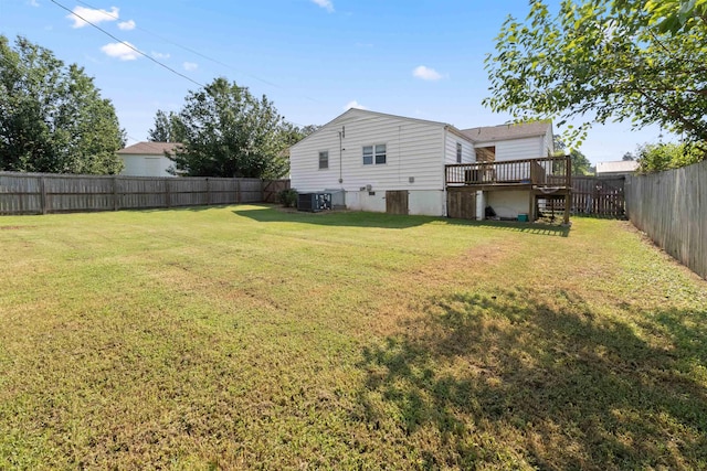  - fenced backyard with a wooden deck