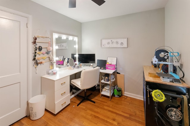  - office space featuring a ceiling fan and light wood-style floors