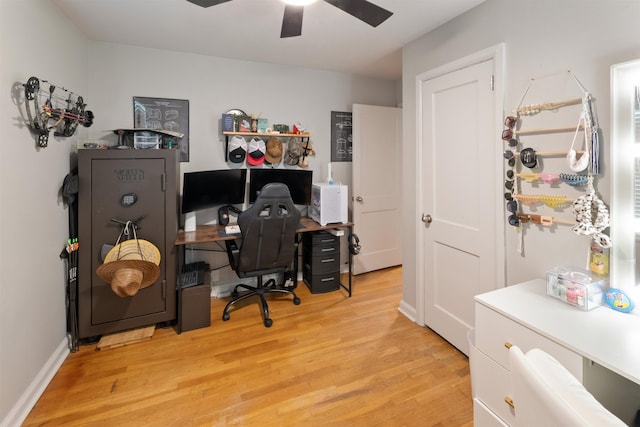 - office area featuring light wood-style floors and ceiling fan