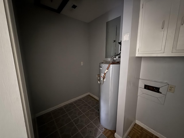  - laundry area featuring water heater and electric panel