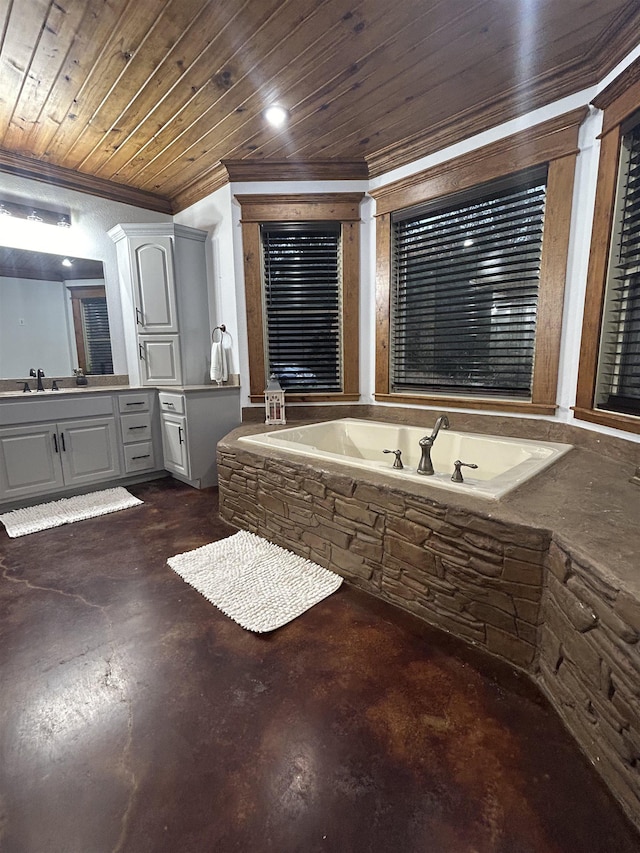 4940 Kent Rd, Tremont, MS 38876 - bathroom featuring vanity, a bathtub, wood ceiling, and crown molding