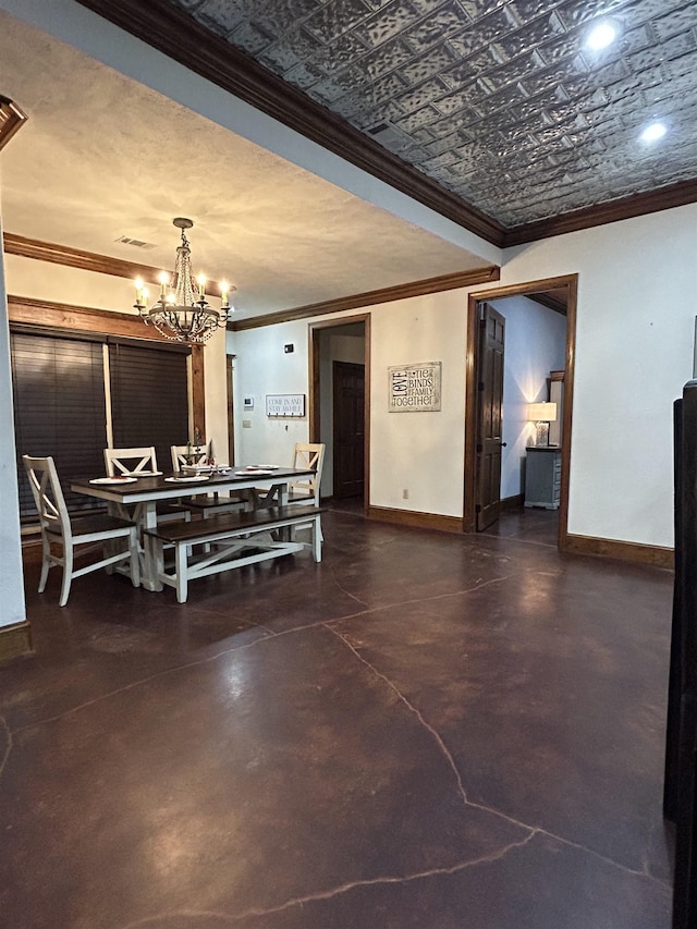 4940 Kent Rd, Tremont, MS 38876 - dining space with concrete flooring, crown molding, and a notable chandelier