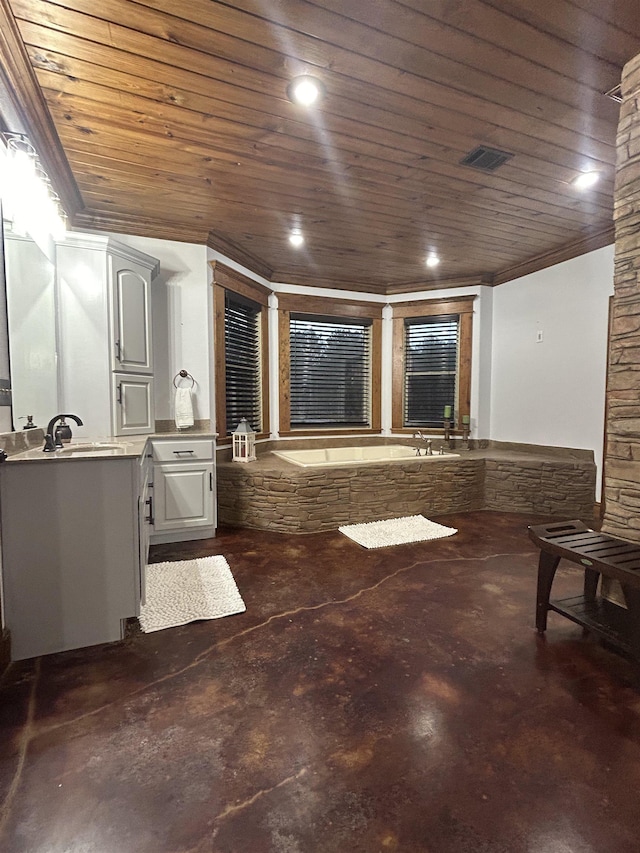4940 Kent Rd, Tremont, MS 38876 - bathroom featuring vanity, concrete floors, a bathing tub, and wood ceiling