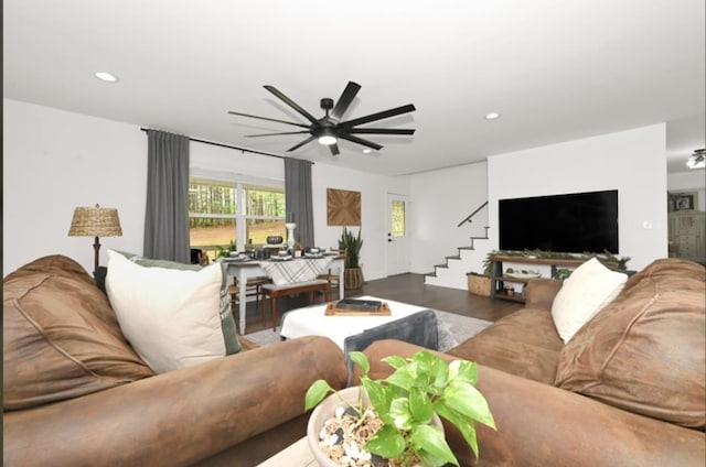 living room with ceiling fan