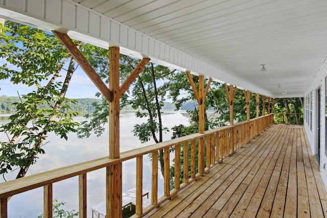 deck featuring a water view