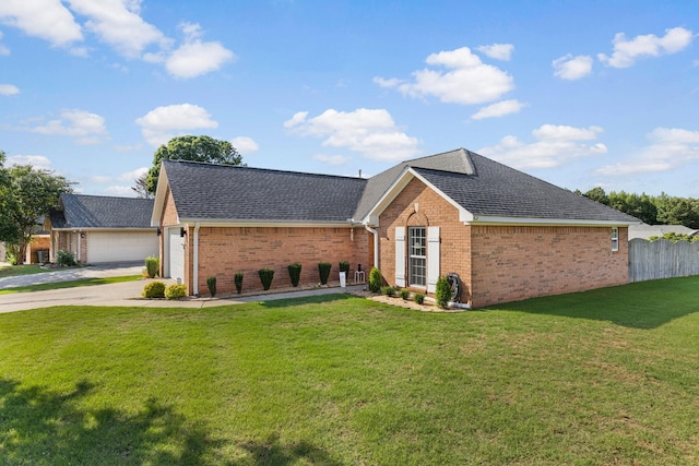  - single story home featuring brick siding, concrete driveway, an attached garage, and a shingled roof