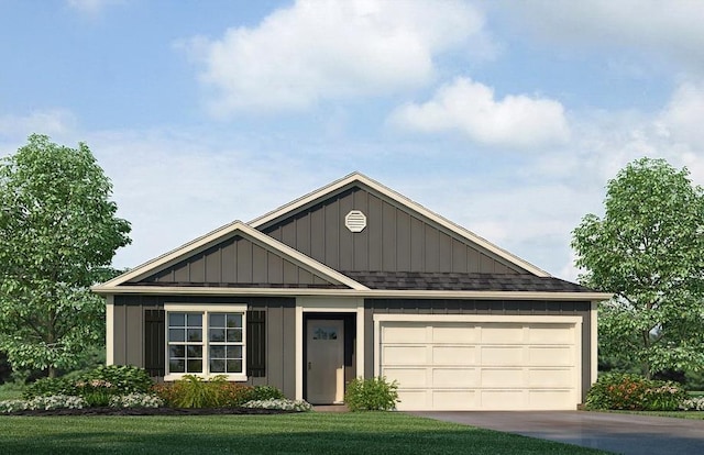 view of front facade featuring a garage, board and batten siding, a shingled roof, and concrete driveway