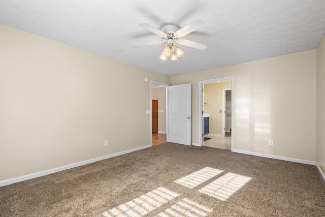 unfurnished bedroom with carpet floors and ceiling fan