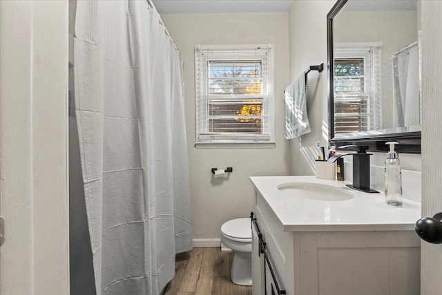 bathroom featuring hardwood / wood-style floors, vanity, and toilet