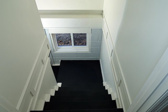 stairs with wood finished floors