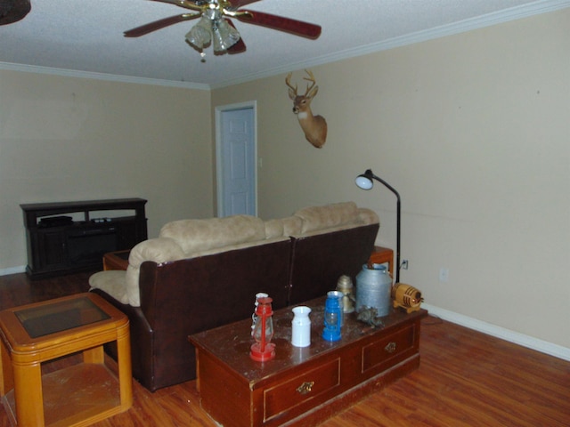 living room featuring hardwood / wood-style floors and ornamental molding