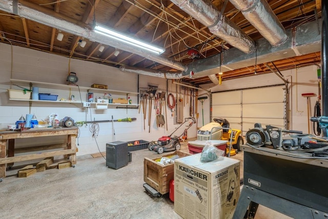 garage featuring a workshop area