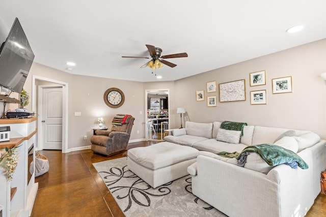 living room with ceiling fan