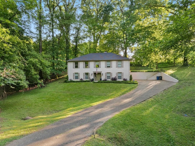 colonial house with a front lawn