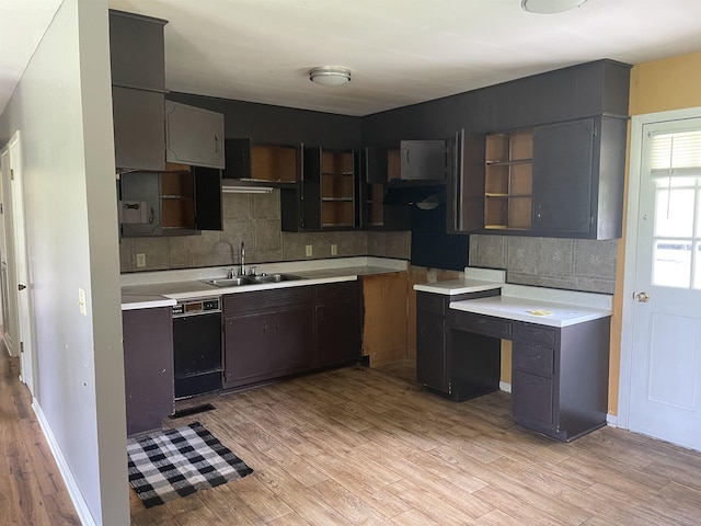  - kitchen with a sink, tasteful backsplash, light wood-style floors, and dishwasher