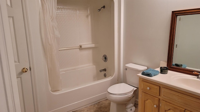 full bathroom featuring washtub / shower combination, vanity, and toilet