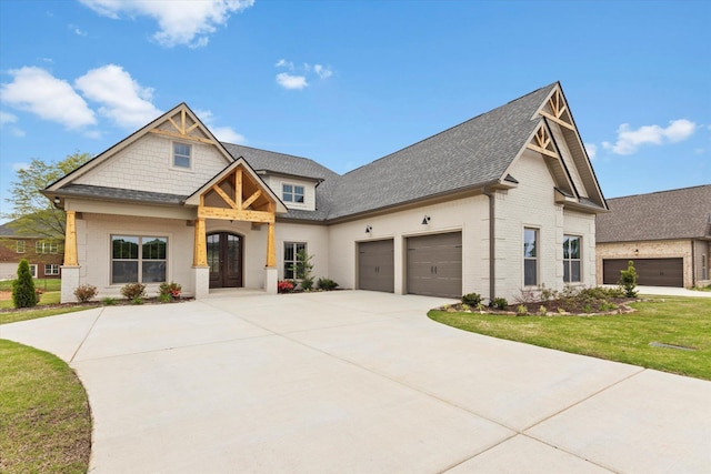 view of front facade featuring french doors and a front lawn