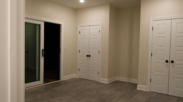 foyer entrance featuring dark wood-type flooring