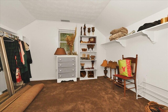  - walk in closet featuring lofted ceiling and carpet floors