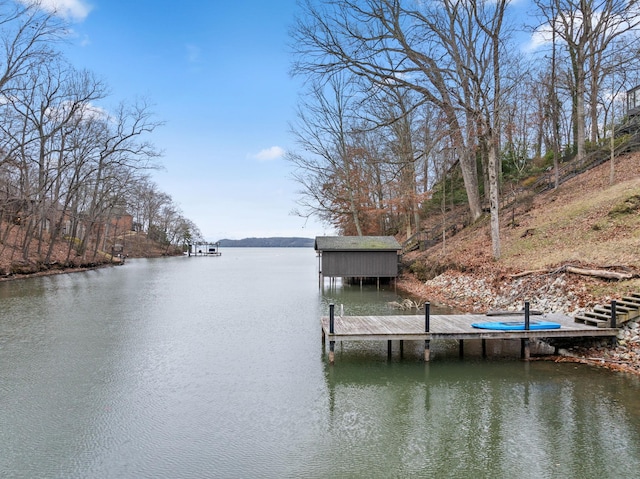 view of dock featuring a water view