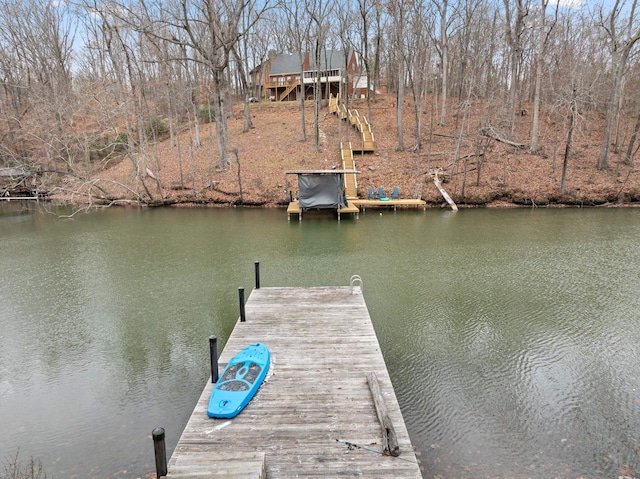 view of dock featuring a water view