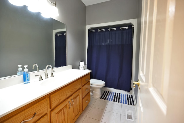 bathroom with vanity, toilet, and tile patterned floors