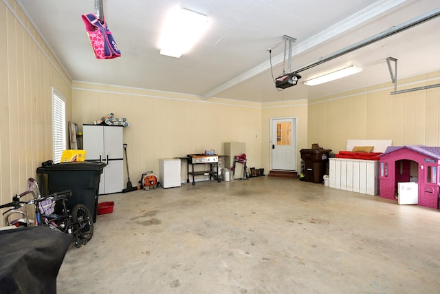 garage with a garage door opener