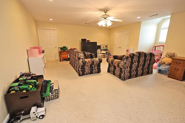 living room with ceiling fan