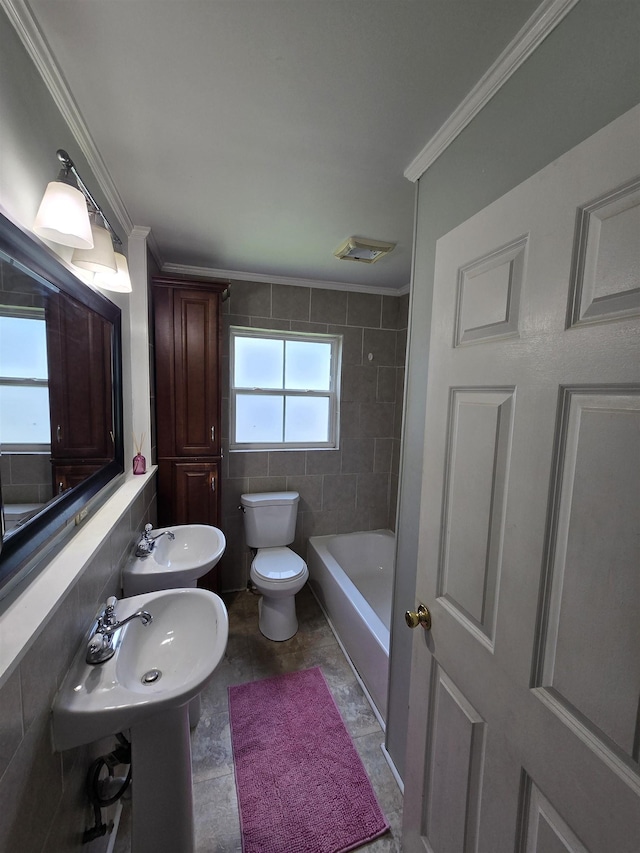  - full bathroom with ornamental molding and a sink