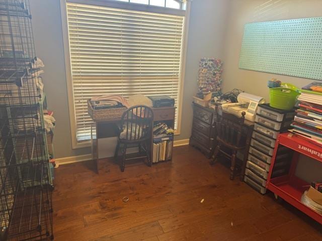 office space featuring dark wood-style floors and baseboards