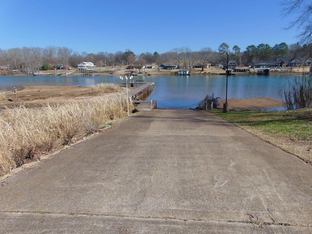 view of water feature with a boat dock