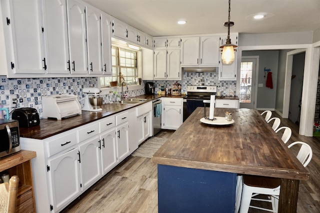 kitchen with white cabinets, sink, and appliances with stainless steel finishes