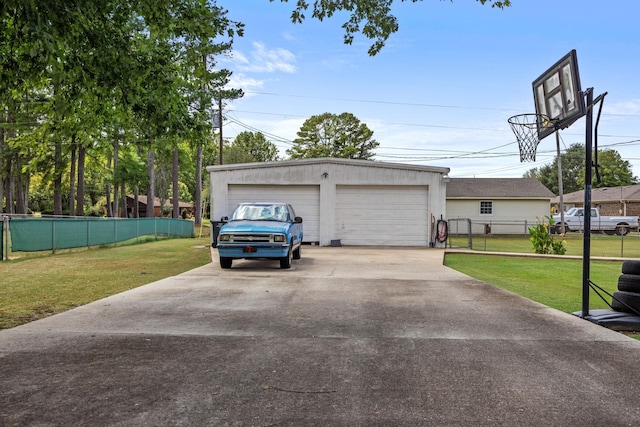 garage with a lawn