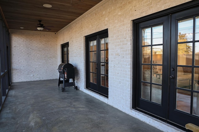 exterior space with ceiling fan and french doors