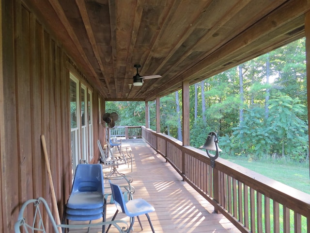 wooden terrace with ceiling fan