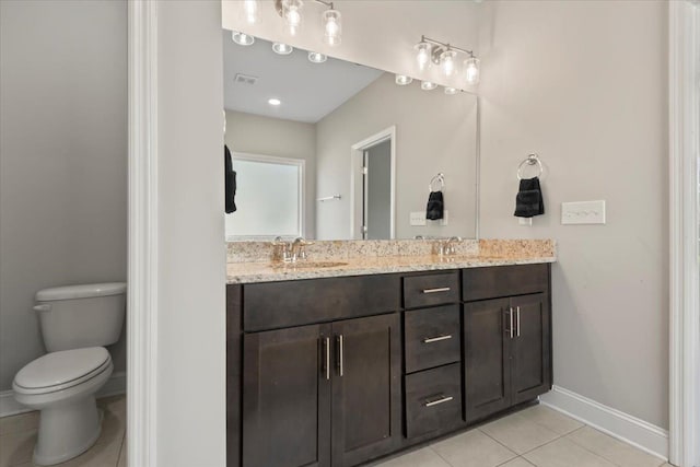 bathroom with tile patterned flooring, vanity, and toilet