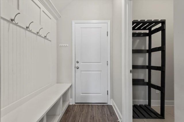 mudroom featuring dark hardwood / wood-style floors