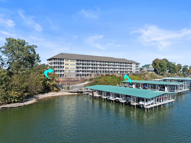 view of dock with a water view