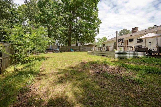  - fenced backyard featuring a trampoline
