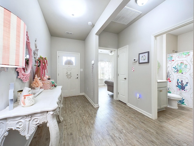 entrance foyer with light wood-type flooring