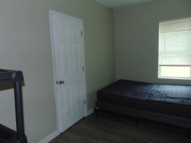 unfurnished bedroom featuring dark wood-type flooring