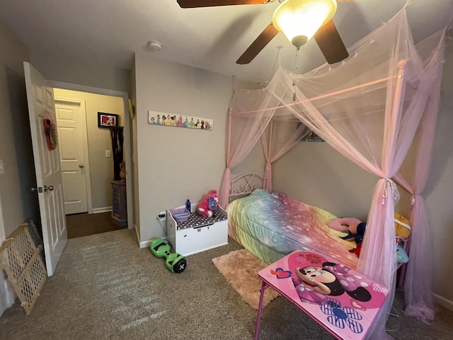 bedroom with carpet flooring and ceiling fan