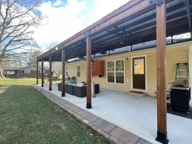 view of patio / terrace featuring an outdoor hangout area and grilling area