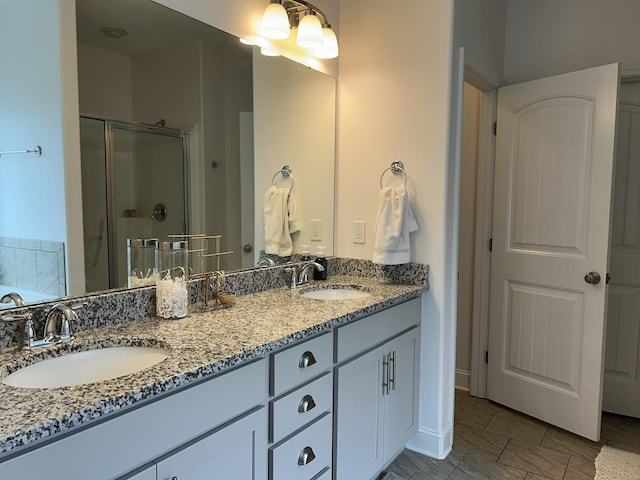  - full bath with a shower stall and double vanity
