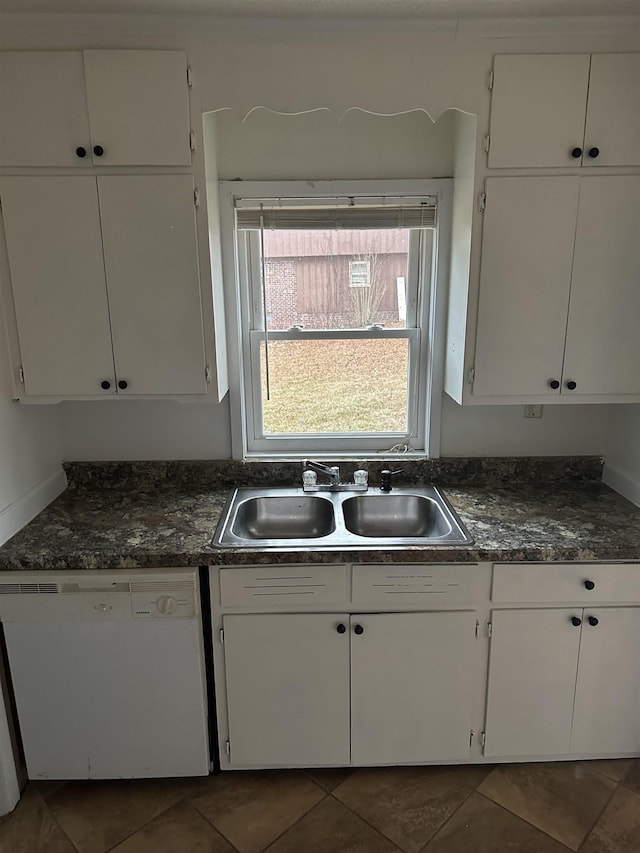 kitchen featuring white cabinetry, dishwasher, and sink