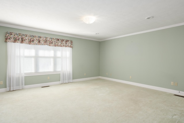 unfurnished room with crown molding and carpet floors