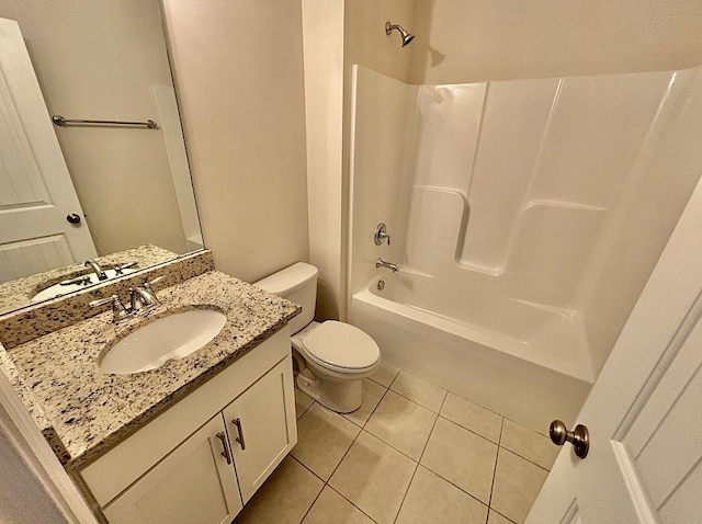 full bathroom with toilet, tile patterned flooring, bathtub / shower combination, and vanity