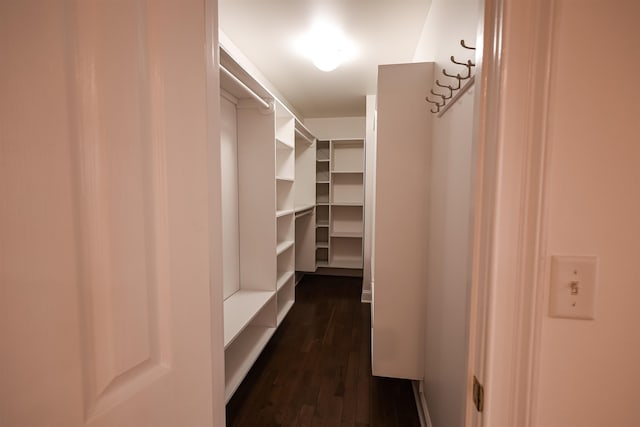 spacious closet with dark wood-style floors